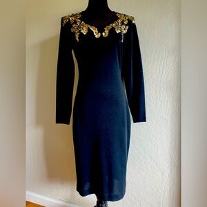 Bodycon Black Dress with Gold Accents